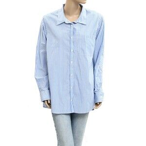 Kerri Rosenthal Striped Printed Shirt Tunic Top Buttondown Cotton Blue XL 282446